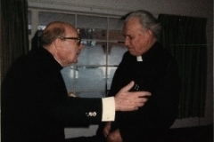 (l to r) Fr. Andrew Morlion (Pope John XXIII's emissary between Presidents Kennedy and Khrushchev during the Cuban missile crisis) meets in 1985 with Fr. William Ferree at CESJ headquarters. Morlion eulogized Fr. Ferree as "America's greatest social philosopher."