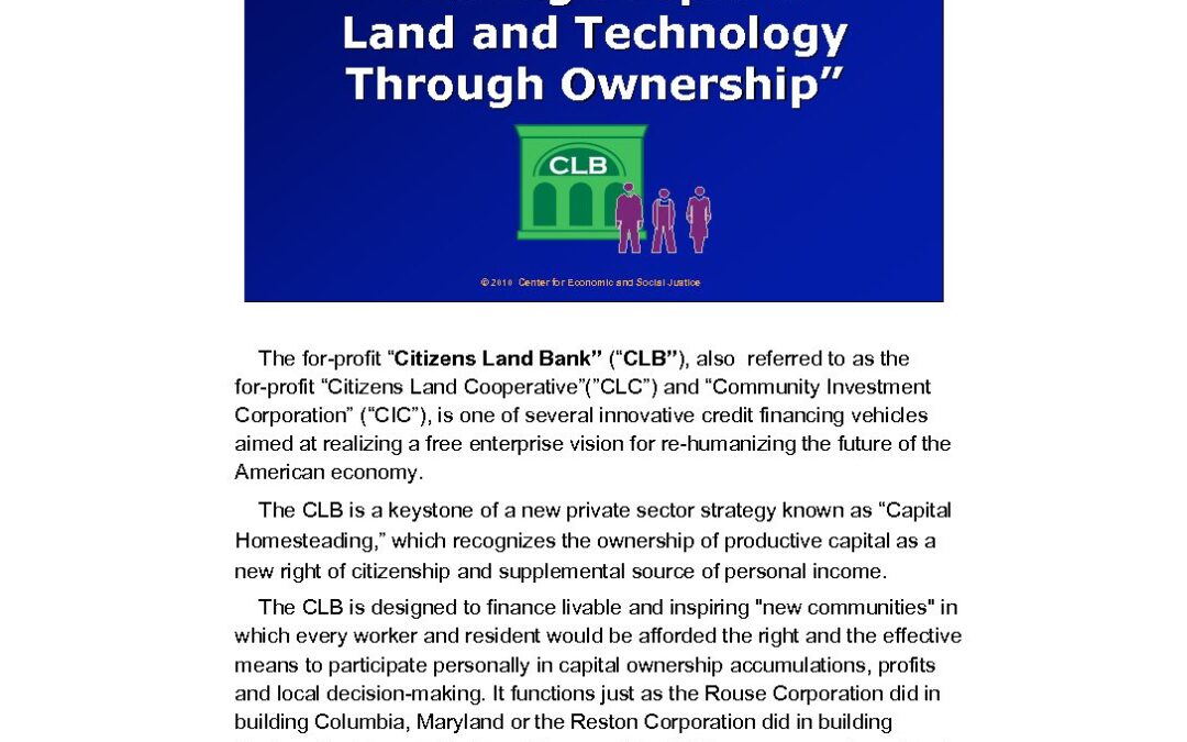 Citizens Land Bank: Linking People to Land and Technology through Ownership (Single pg. format)