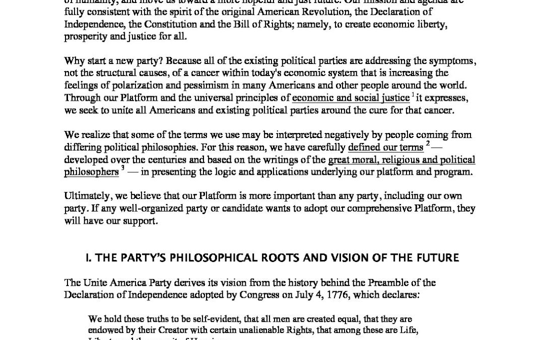 Unite America Party Platform (PDF)